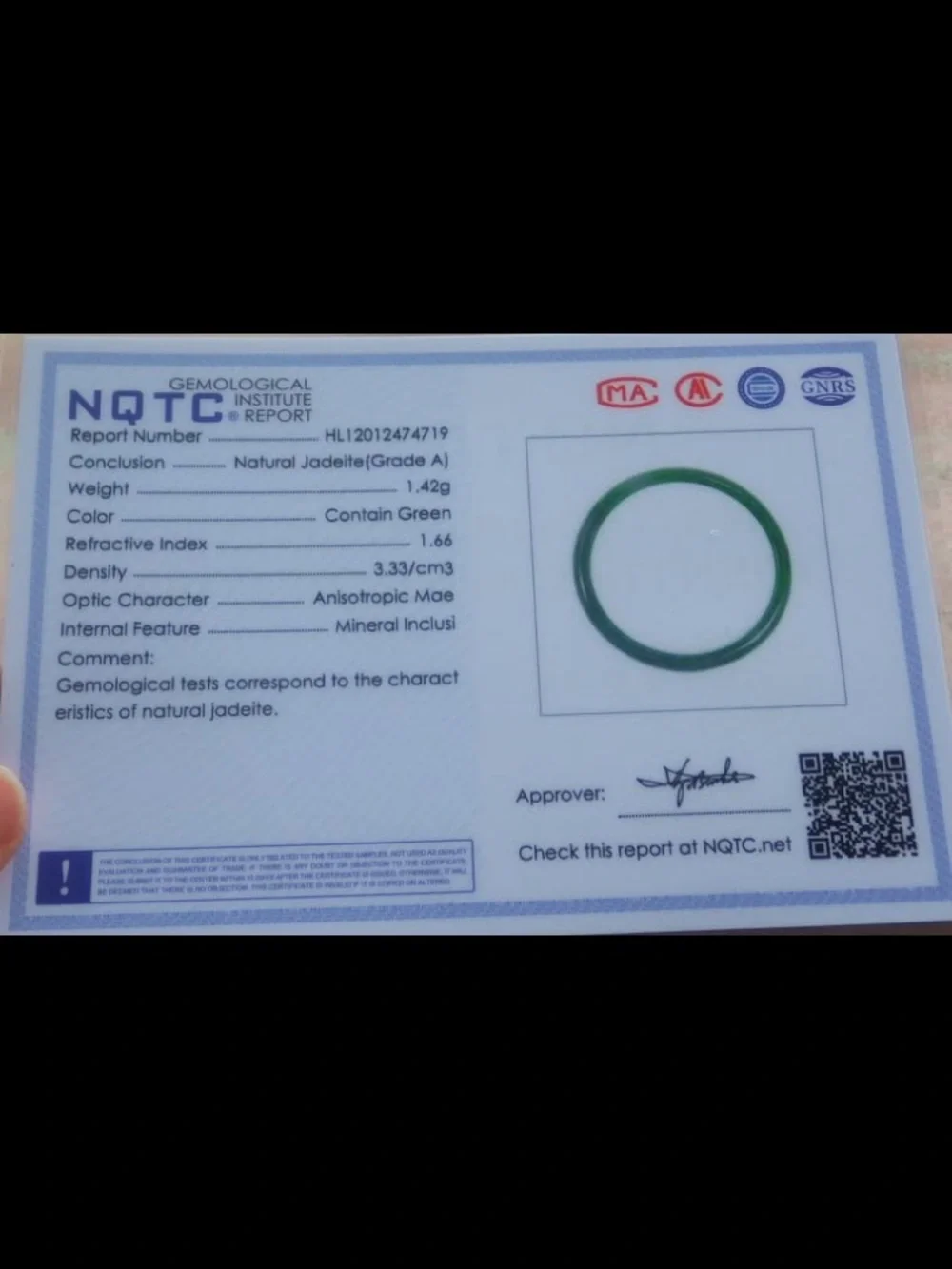 Certificate Jadeite Jewelry Jade luck Green thin Ring Size10.25